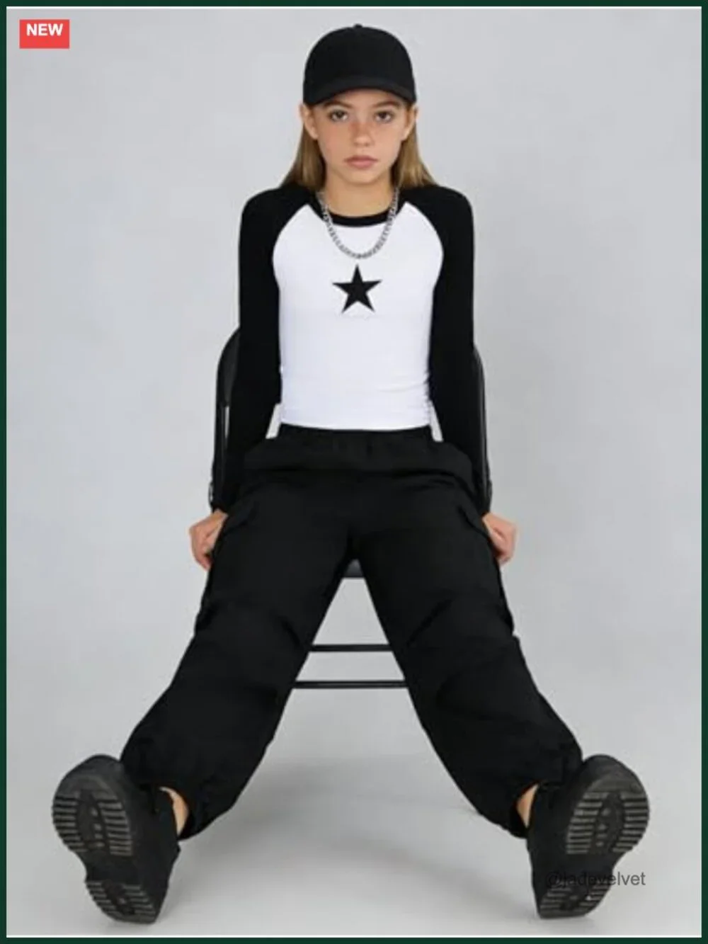 Girls Star Print Top & Cargo Pants Set Long Sleeve Tween Outfit